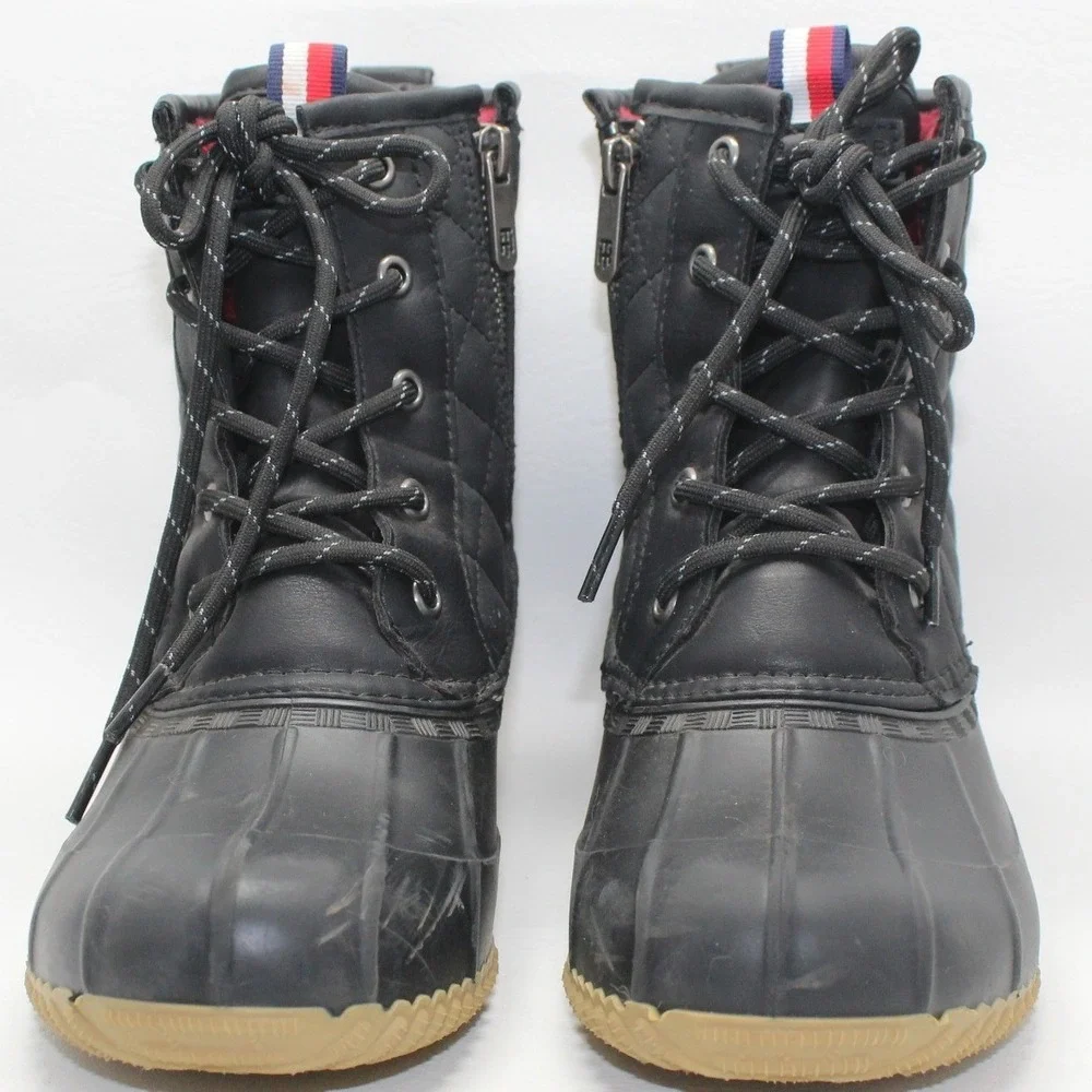 Tommy Hilfiger TWRIVIR-T Womens Black Quilted‎ Faux Fur Duck Boots Size 8M
